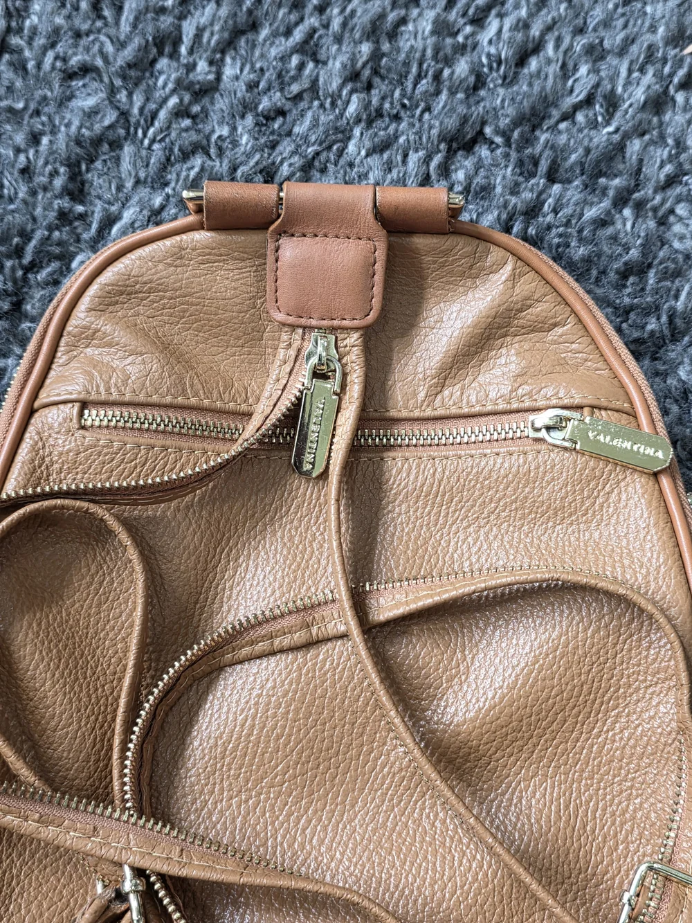 Valentina Beige Mini Backpack with Gold Hardware